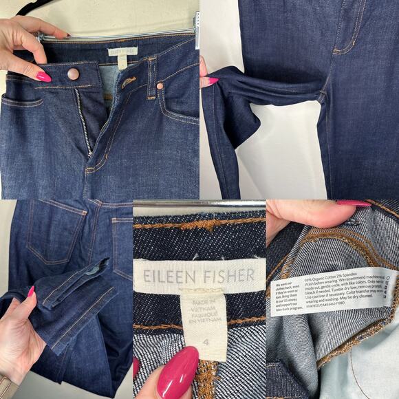 Eileen Fisher Cotton Stretch Dark Wash Denim Slim Straight Leg Jeans 4 - Picture 12 of 14